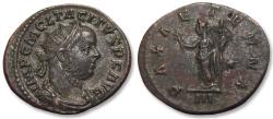 Ancient Coins - AE silvered antoninianus Tacitus, Lugdnum (Lyon) mint 276 A.D. - PAX AETERNA, III in exergue -