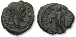 Ancient Coins - AE 18 (assarion) Septimius Severus, - Nikopolis ad Istrum 193-211 A.D. -- Hermes with purse --