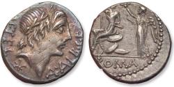 Ancient Coins - AR denarius C. Publicius Malleolus, A. Postumius Sp. f. Albinus and L. Metellus, Rome 96 B.C.