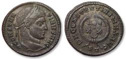 Ancient Coins - AE (silvered) follis / nummus Constantine I, Ticinum (Pavia) mint, 1st officina circa 322-325 A.D. - mintmark PT + crescent symbol
