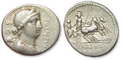 Ancient Coins - AR denarius L. Farsuleius Mensor, Rome mint 75 B.C. - variety with control numeral LXII on rev -
