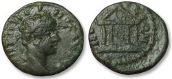 Ancient Coins - AE 15 (assarion) Caracalla, Nicaea, Bithynia - tetrastyle temple with three steps and peaked roof - scarce/rare