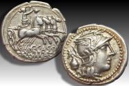 Ancient Coins - AR denarius C. Cassius, Rome mint 126 B.C. - perfectly centered, great toning -