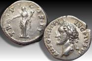 Ancient Coins - AR denarius Antoninus Pius, Rome circa 139 A.D. - very rare left facing bust -