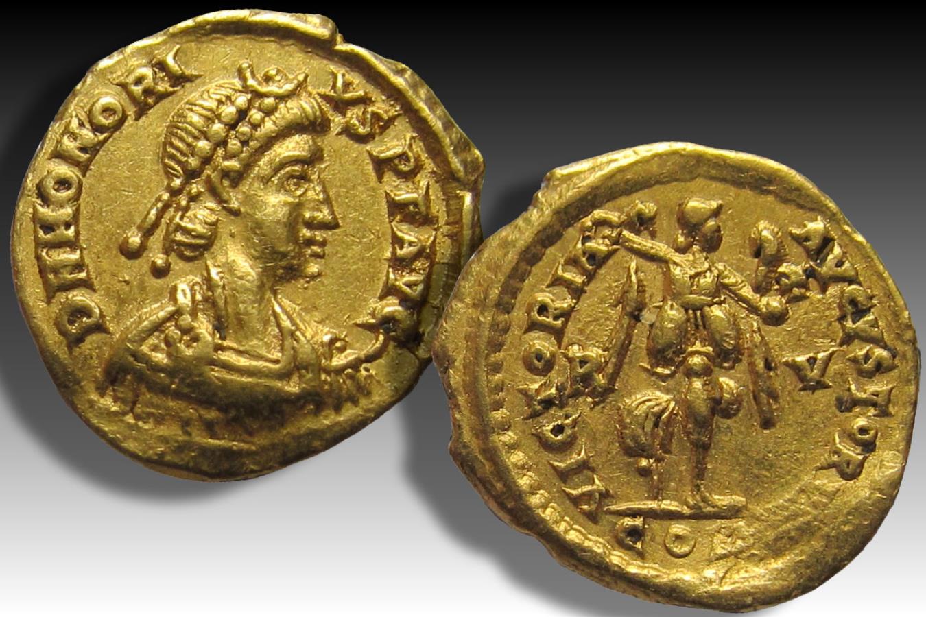 AV gold tremissis Honorius, Ravenna mint circa 402-406 A.D. - rare