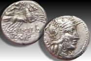 Ancient Coins - AR denarius M. Calidius, Q. Metellus, and Cn. Fulvius, Rome 117-116 B.C. - sharp for the type -