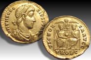 Ancient Coins - AV gold solidus Theodosius I, Treveri (Trier) mint circa 379-383 A.D. - rare - Ex Auktion Hirsch 75, 1971, 952
