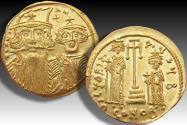 Ancient Coins - AV gold solidus Constans II, with Constantine IV, Heraclius and Tiberius, Constantinople mint 661-663 A.D.