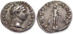 Ancient Coins - AR silver denarius Trajanus / Trajan, Rome mint circa 101-102 A.D. - statue of Hercules -
