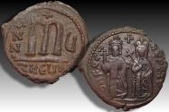 Ancient Coins - 28mm AE follis Focas / Phocas with Leontia, Theoupolis (Antioch) mint - dated year 5 = circa 606-607 A.D. -