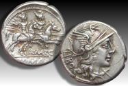 Ancient Coins - AR denarius Q. Marcius Libo, Rome 148 B.C. - well struck, beautiful light toning -
