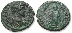 Ancient Coins - 17mm AE assarion Geta as Caesar, Moesia Inferior, Marcianopolis 198-209 A.D. - var. with Asklepios facing -