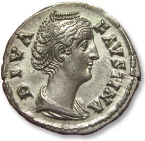 Ancient Coins - AR denarius DIVA Faustina Senior, Rome after 141 A.D. - near mint state, a beauty! -