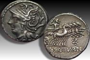 Ancient Coins - AR denarius L. Appuleius Saturninus, Rome 104 B.C. - control letter •N• (rotated) or •Z• -