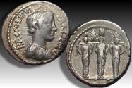Ancient Coins - AR denarius P. Accoleius Lariscolus, Rome mint 43 B.C.
