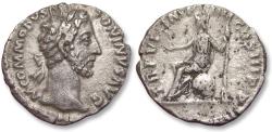 Ancient Coins - AR denarius Commodus, Rome mint circa 181 A.D. - TR P VI IMP IIII COS III P P, Roma seated left -