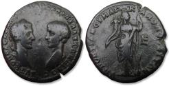 Ancient Coins - Æ 27mm (pentassarion) Macrinus & Diadumenianus, Moesia, Marcianopolis 217-218 A.D. - struck under Pontianus, legatus consularis - Tyche with rudder & cornucopiae -