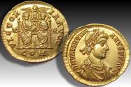 Ancient Coins - AV gold solidus Valentinianus II, Treveri (Trier) circa 388-392 A.D. - mintmark T R - scarce type & mint