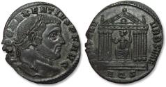 Ancient Coins - AE silvered follis Maxentius, Aquileia mint 307-310 A.D. - variety with wreath symbol in temple -
