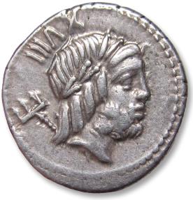 Ancient Coins - AR denarius L. Lucretius Trio, Rome mint 76 B.C. - nicely centered -