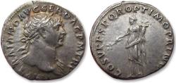 Ancient Coins - AR denarius Trajan / Trajanus, Rome mint 98-99 A.D. - Felicitas standing left -