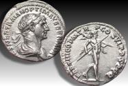 Ancient Coins - AR denarius Trajan / Trajanus, Rome mint circa 114-117 A.D. - PARTHICO P M TR P COS VI P P S P - Mars right
