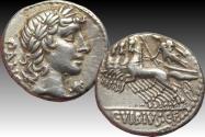 Ancient Coins - AR denarius C. Vibius C.f. Pansa. Rome 90 B.C.- rare variety with quadriga left -