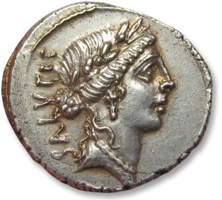 Ancient Coins - AR denarius Mn. Acilius Glabrio. Rome 49 B.C. - rare in this near mint state quality -