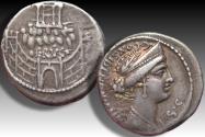 Ancient Coins - AR denarius C. Considius Nonianus, Rome 57 B.C. - Temple of Venus Erycina atop mountain - scarce !