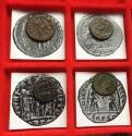 Ancient Coins - Group of 4x AE follis Constantinian dynasty circa 310-337 A.D. with old German collector's tickets