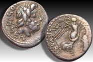 Ancient Coins - AR quinarius L. Rubrius Dossenus, Rome mint 87 B.C. - well struck for the type -