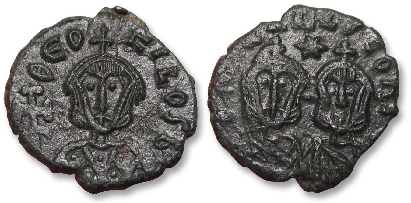 17mm 1/2 follis - half follis Theophilos, with his sons Michael II
