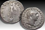 Ancient Coins - AR silver denarius Trajanus / Trajan, Rome mint circa 101-102 A.D. - statue of Hercules - scarcer type