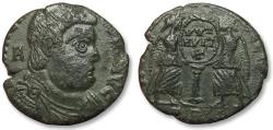 Ancient Coins - AE reduced maiorina Magnentius, unclear mint - barbarian issue?, with VVT MVLT X spelling on reverse - circa 350-353 A.D.