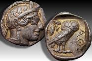 Ancient Coins - AR tetradrachm Attica, Athens 454-404 B.C. - strong gold irridescent toning -