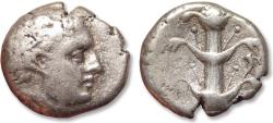 Ancient Coins - AR didrachm CYRENAICA, Cyrene circa 308-277 B.C. - Magas, halfbrother of Ptolemy I, as Ptolemaic governor- cornucopiae symbol
