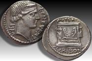 Ancient Coins - AR denarius L. Scribonius Libo, Rome 62 B.C. - rare variety with TONGS instead of hammer symbol -