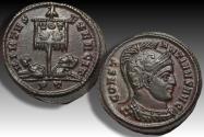 Ancient Coins - Silvered follis, Constantine I The Great, Ticinum (Pavia) circa 319-320 A.D. - VIRTVS EXERCIT, PT -