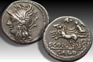 Ancient Coins - AR denarius C. Coelius Caldus, Rome mint 104 B.C. - variety with control letter A: on reverse -