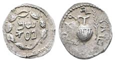 Ancient Coins - Judaea. Bar Kochba Revolt AD 132-135. ND, Year 3 struck circa AD 134-135 Zus AR