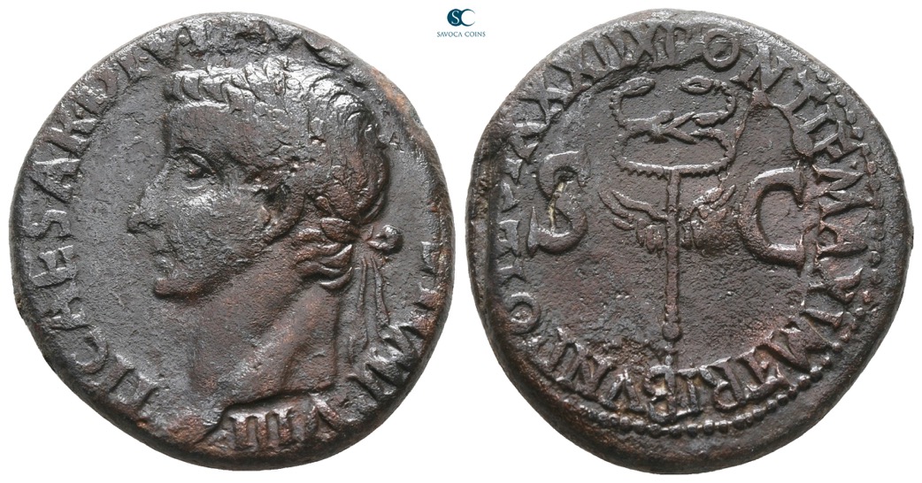 Tiberius. AD 14-37. Æ As - Rome - Winged caduceus | Roman Imperial