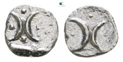 Ancient Coins - Calabria. Tarentum circa 280-228 BC.  Hemiobol AR