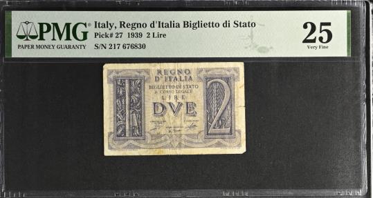 World Coins - Italy 2 Lire AD 1939 ( PMG Graded )