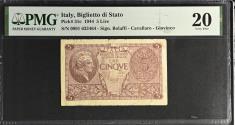 World Coins - Italy 5 Lire AD 1944 ( PMG Graded )
