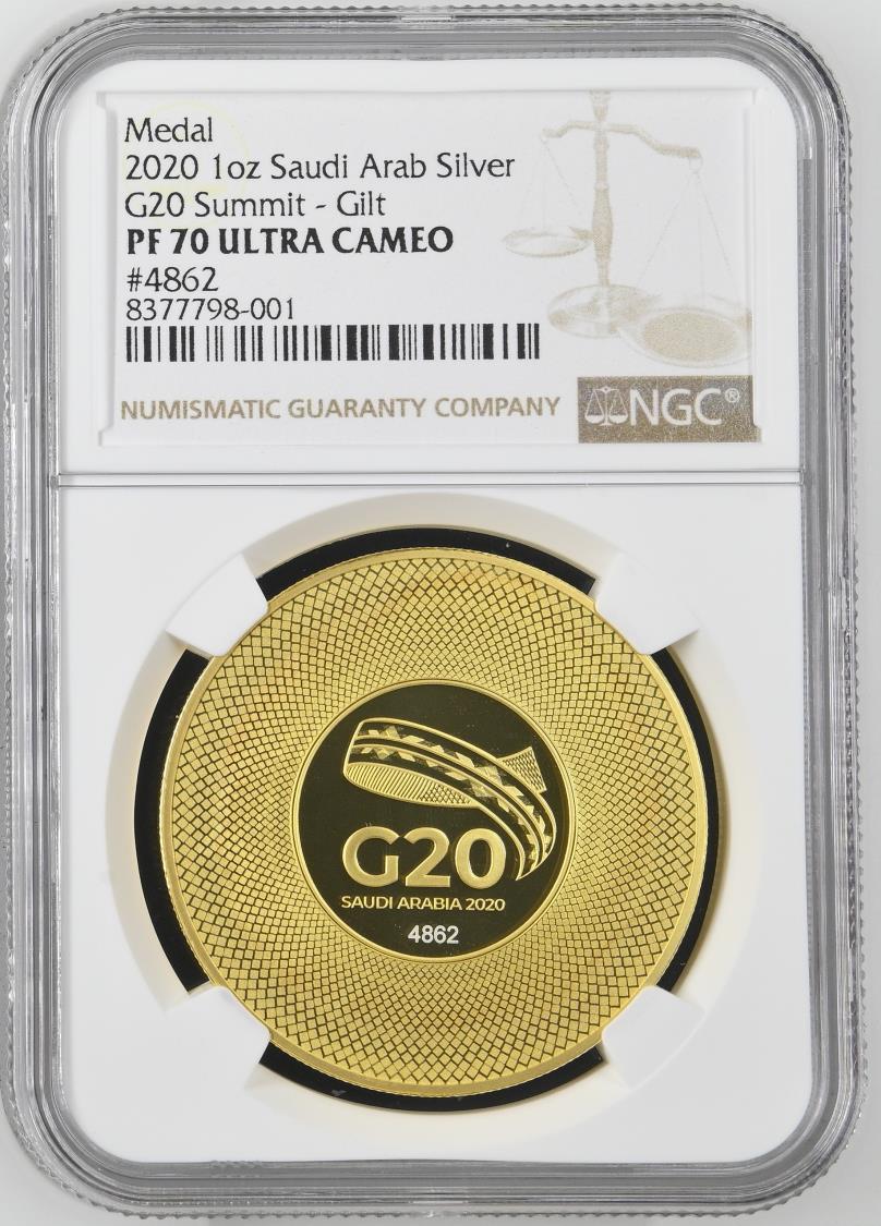 サウジアラビア　G20 メダル　　シリアルナンバー Saudi Arabia G20 Medal AD 2020 ( NGC Top Pop ) | Tokens & Medals