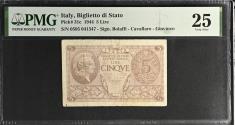 World Coins - Italy 5 Lire AD 1944 ( PMG Graded )