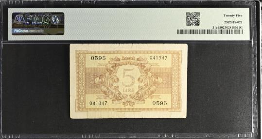 World Coins - Italy 5 Lire AD 1944 ( PMG Graded )