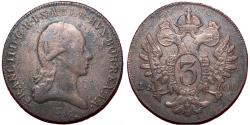 World Coins - . FRANZ II AS EMPEROR (1792-1806) CU 3 KREUZER 1800 S. XF
