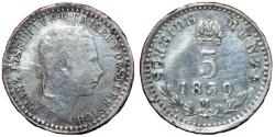 World Coins - Austria - Franz Joseph I - 5 Kreuzer 1859 M Silver