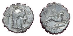 Ancient Coins - Roman republic - L.Papius - 79 BC AR serrate denarius - GRIFFIN - XF